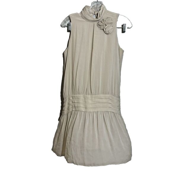 Zara Dresses & Skirts - Zara  Women's Size Small Silk Dress Mock Neck‎ Nude Rosette Medium